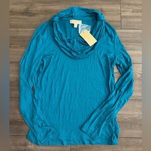Michael Kors Womens Large Dark Peacock Cowl Neck Top NWT Long Sleeve